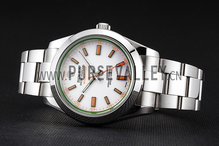 Swiss Rolex Milgauss White Dial Orange Markings Stainless Steel Case And Bracelet
