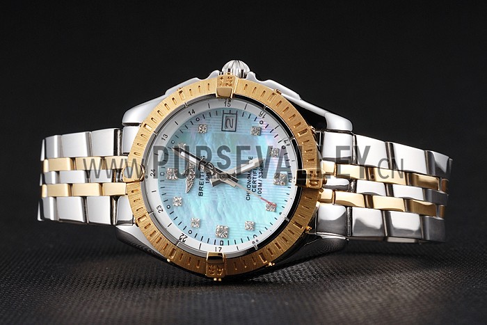 Breitling Colt Lady Light Blue Dial Diamond Hour Marks Gold Bezel Stainless Steel Case Two Tone Bracelet