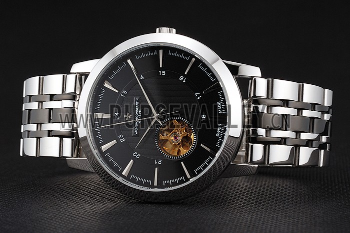 Vacheron Constantin Tourbillon Black Dial Stainless Steel Case Two Tone Steel Black Bracelet