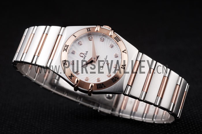 Omega Swiss Constellation Jewelry Rose Gold Case Small Radial Emblem White Dial
