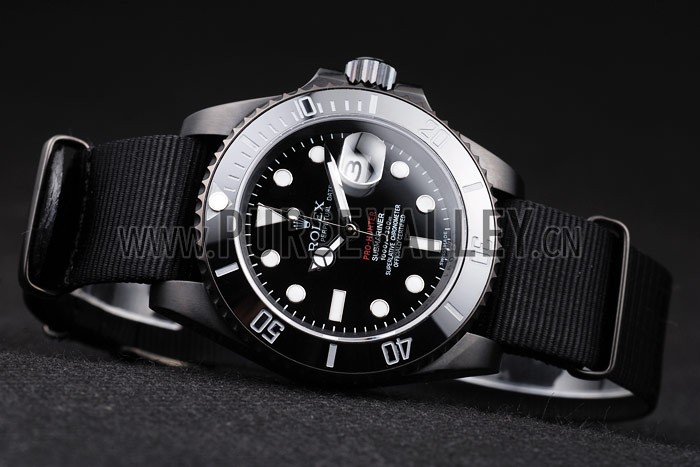 Rolex Swiss Submariner Pro-Hunter Black Fabric Strap Black Dial