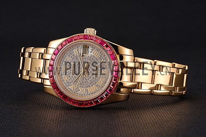 Rolex Datejust Diamond Dial Pink Jewels Bezel Gold Case And Bracelet 622835