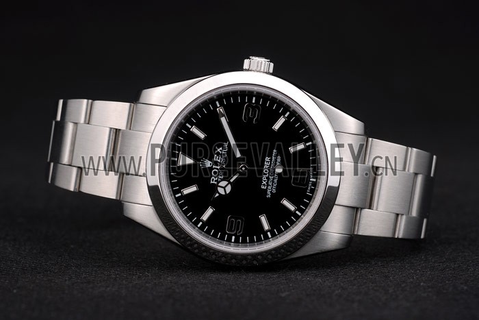 Rolex Swiss Explorer Stainless Steel Bezel Black Dial 42002