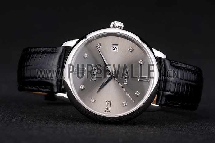 Piaget Swiss Traditional Grey Dial Black Leather Strap 7627