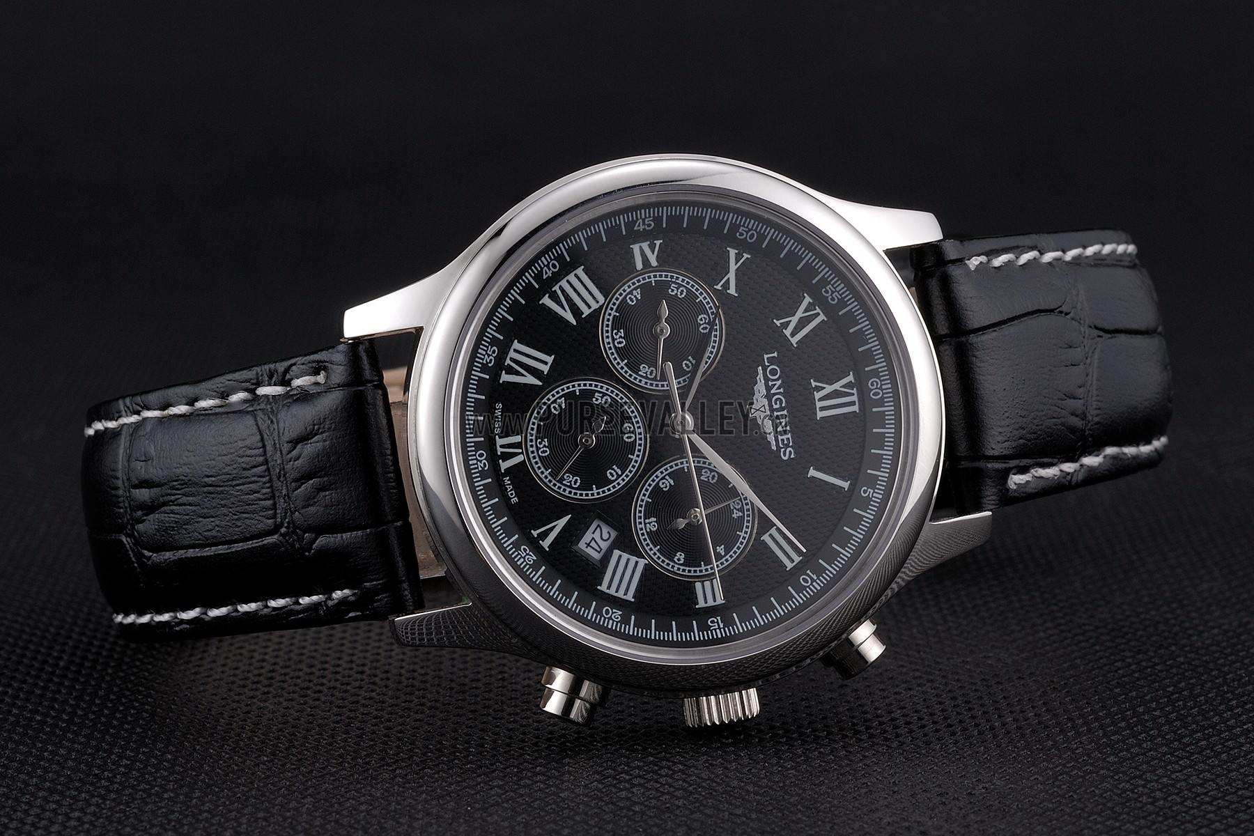 Longines Master Collection Black Leather Strap Black Dial 80224