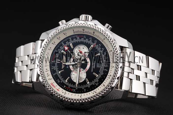 Breitling Bentley Chronograph Black Dial Stainless Steel Strap 98192