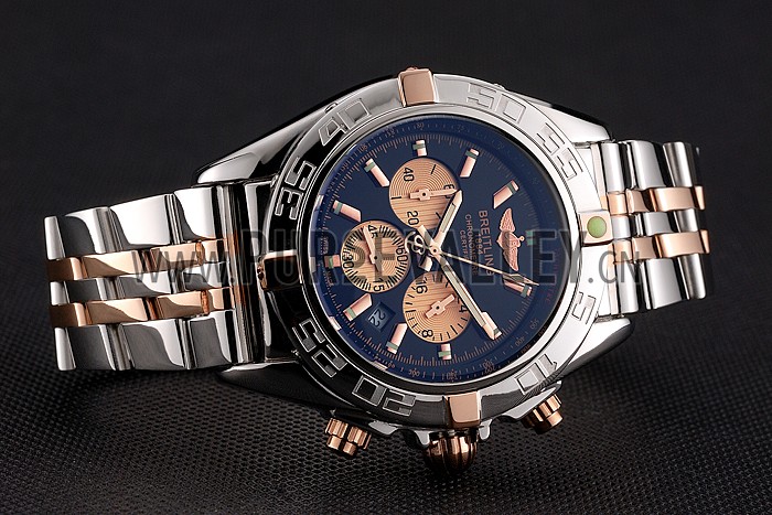 Breitling Chronomat 44 Black Dial with White Subdials 2 Tone Stainless Steel Bracelet 622509