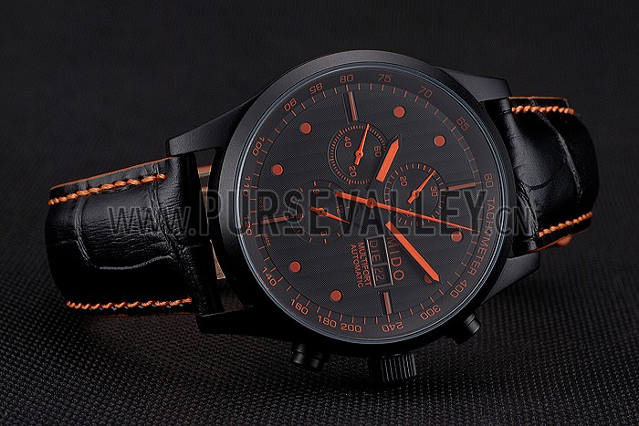 Mido Multifort Cronograph All Black & Orange Dial Black Leather Strap 622181