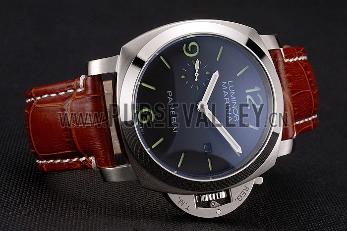 Panerai Luminor Marina 1950 Black Dial Brushed Steel Case Light Brown Leather Strap