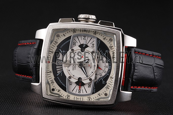 Tag Heuer Monaco Black Perforated Leather Strap White Dial 80306