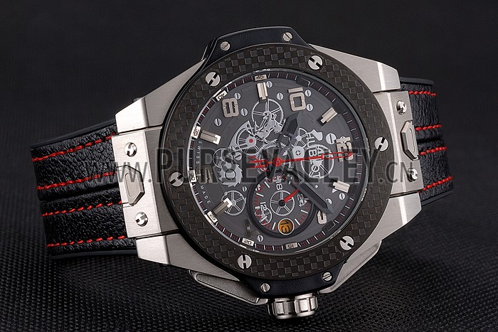Hublot Big Bang Ferrari Black Dial And Bezel Stainless Steel Case Black Leather Strap 622767