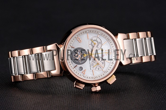 Louis Vuitton Tambour Stainless Steel and Rose Gold Bracelet White Dial 801417