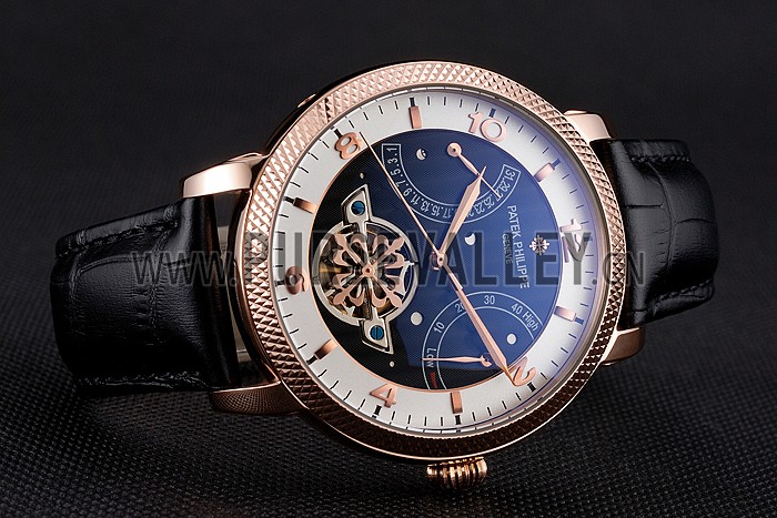 Patek Philippe Classic Tourbillon Power Reserve Black And White Dial Rose Gold Case Black Leather Strap