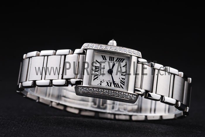 Cartier Tank Anglaise 20mm White Dial Diamonds Steel Case Stainless Steel Bracelet