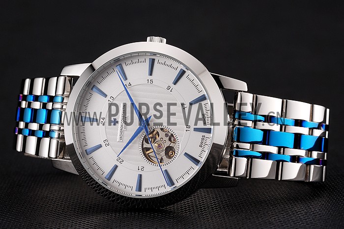 Vacheron Constantin Tourbillon White Dial Blue Numerals Stainless Steel Case Two Tone Steel Blue Bracelet