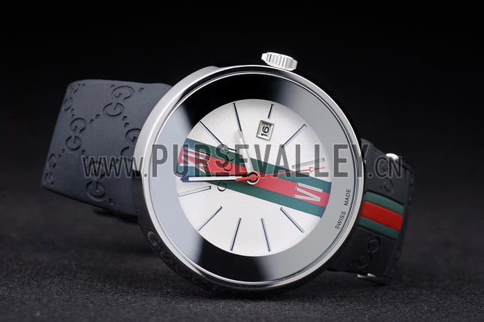 Gucci Black Rubber Band White Round Dial 2165-299