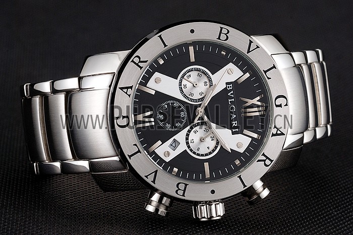 Bvlgari Diagono 46mm Black Dial Stainless Steel Case Ceramic Bezel Steel Bracelet