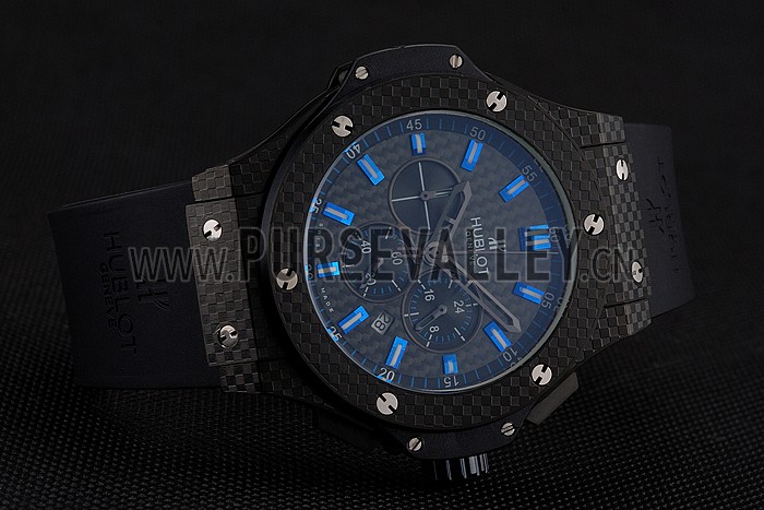 Hublot Big Bang Carbon Dial With Blue Markings Carbon Case And Bezel Black Rubber Strap 622774