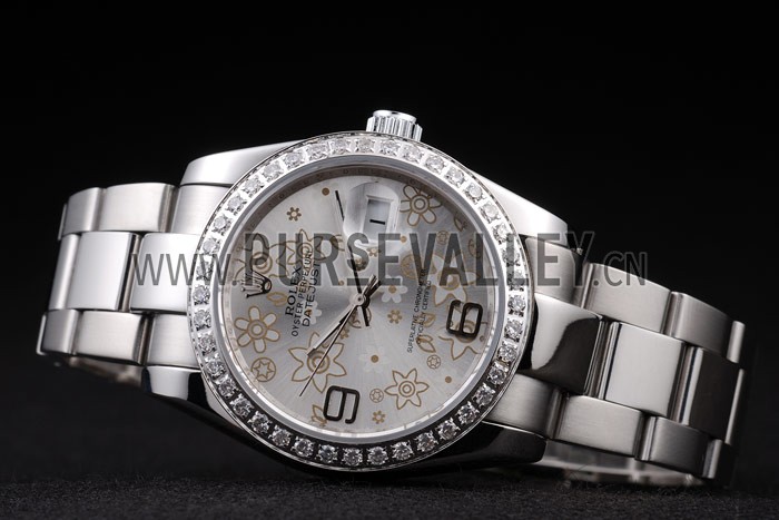 Rolex Datejust Polished Stainless Steel Silver Flowers Dial Diamond Plated 98081