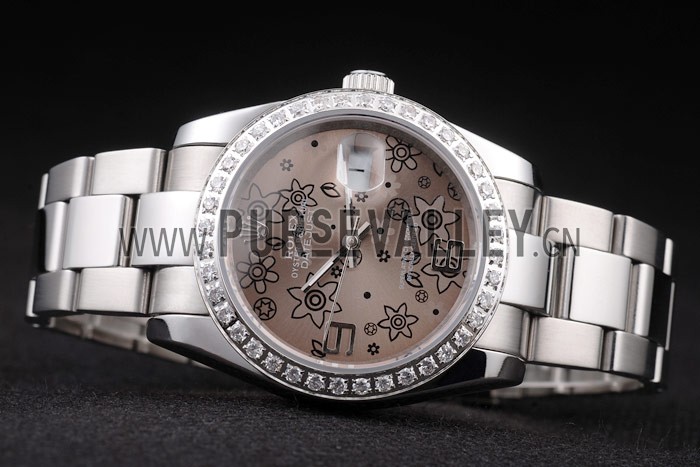Rolex Datejust Polished Stainless Steel Brown Flowers Dial Diamond Plated