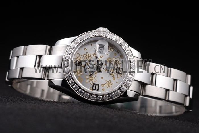 Rolex Datejust Polished Stainless Steel Silver Flowers Dial Diamond Plated 98082