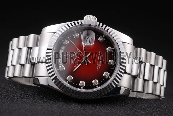 Rolex Day-Date Polished Stainless Steel Two Tone Red Dial
