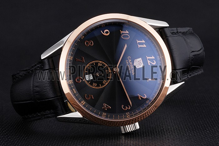 Tag Heuer Carerra Calibre 6 Black Dial Rose Gold Black Leather Band 622163