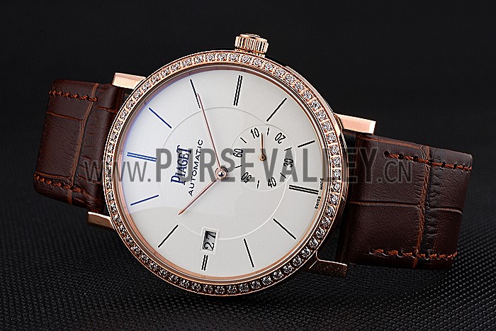 Piaget Altiplano Diamond Gold Case White Dial Brown Leather Bracelet 622627