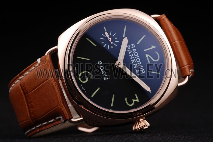 Panerai Radiomir Rose Gold Case Black Dial Brown Leather Strap 98136