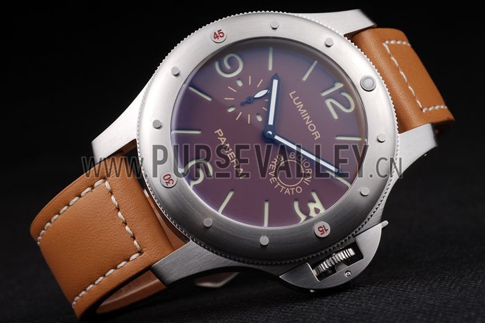 Panerai Luminor Brushed Stainless Steel Case Brown Dial Brown Leather Strap