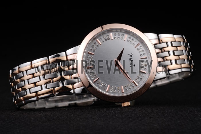 Piaget Traditional Rose Gold Case Double Studded Minute Markers Silver Dial