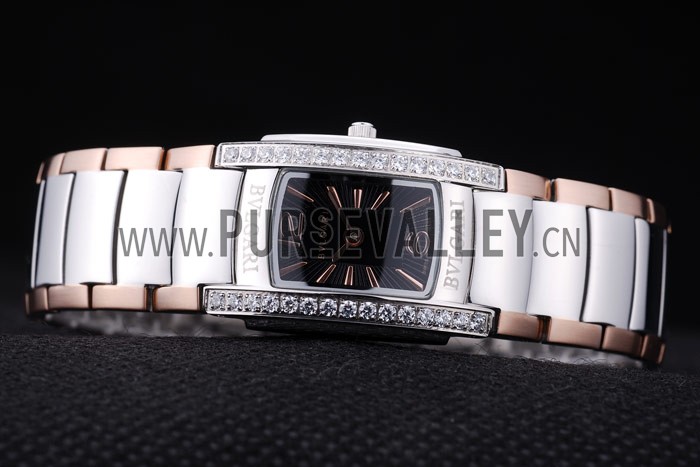 Bvlgari Assioma D 20mm Black Dial Stainless Steel Case With Diamonds Two Tone Bracelet