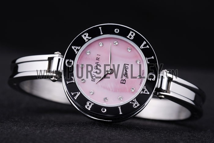 Bvlgari B.ZERO1 30mm Pink Dial Stainless Steel Case Black Bezel Steel Bracelet