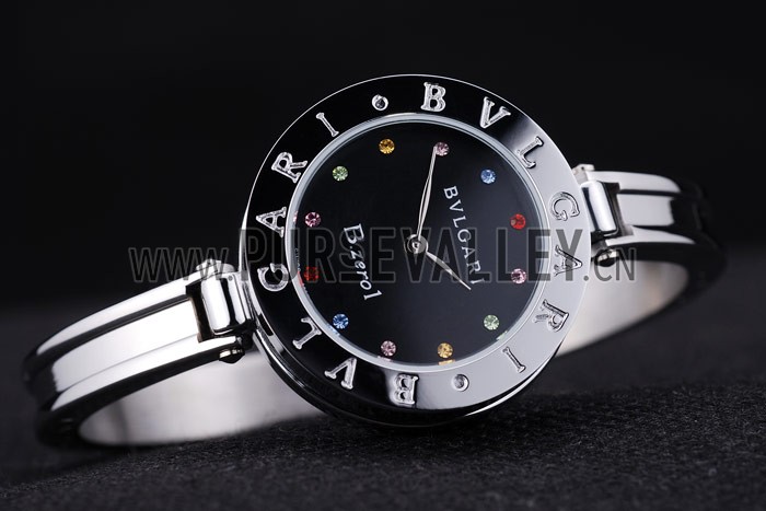 Bvlgari B.ZERO1 30mm Black Dial With Jewels Steel Case Black Bezel Steel Bracelet