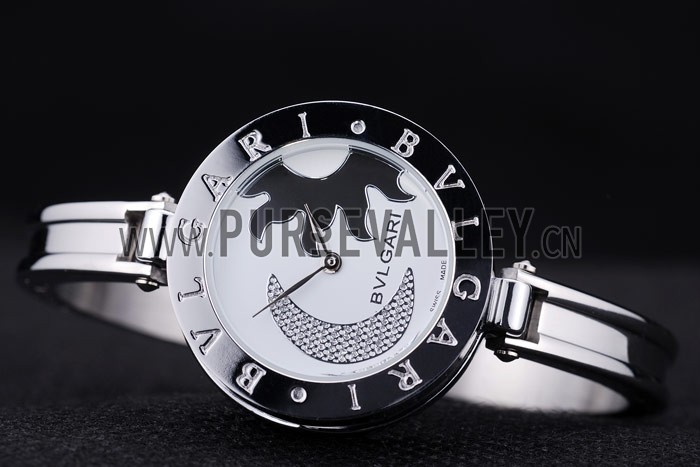 Bvlgari B.ZERO1 30mm White Sun And Moon Dial Steel Case Black Bezel Steel Bracelet