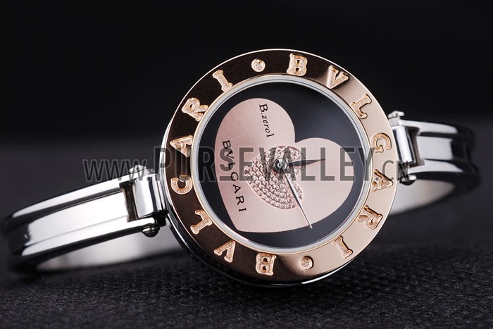 Bvlgari B.ZERO1 30mm Black Heart Dial Steel Case Brown Bezel Steel Bracelet