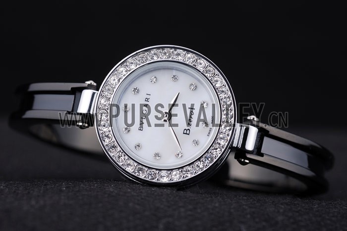 Bvlgari B.ZERO1 24mm White Dial Stainless Steel Case With Diamonds Black Steel Bracelet