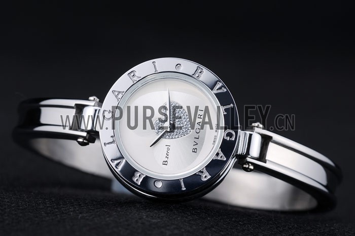 Bvlgari B.ZERO1 24mm White Heart Dial Steel Case Black Bezel Steel Bracelet