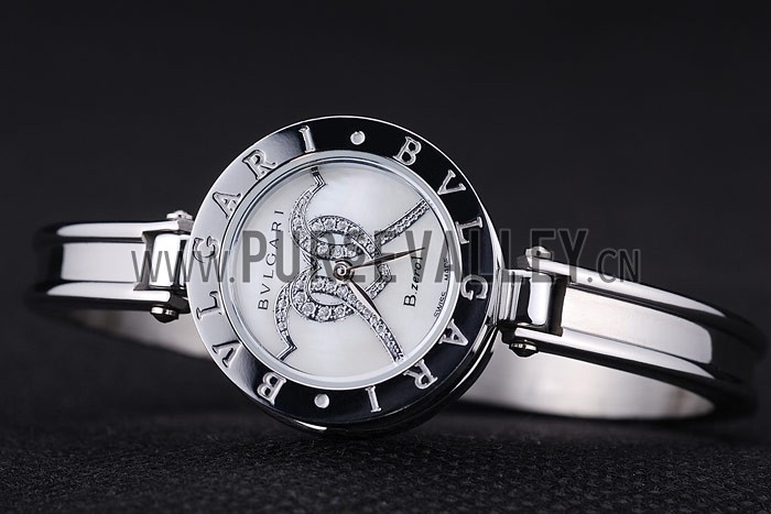 Bvlgari B.ZERO1 24mm White Hearts Dial Steel Case Black Bezel Steel Bracelet