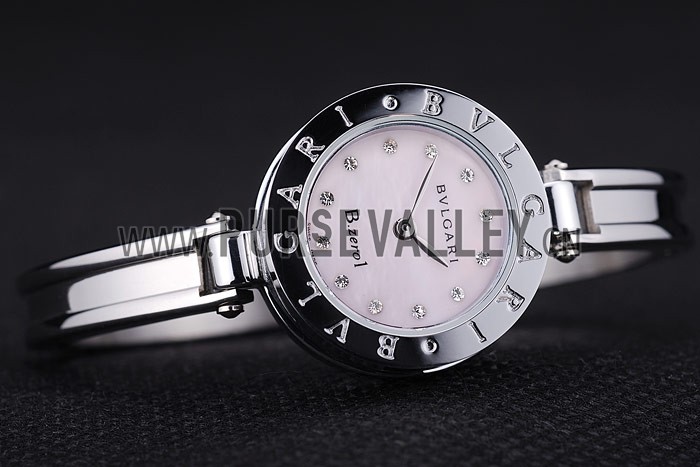 Bvlgari B.ZERO1 24mm Pink Dial Steel Case Black Bezel Steel Bracelet