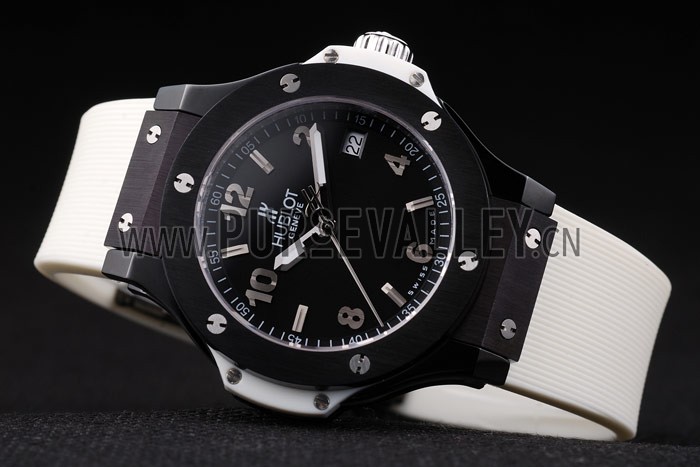 Hublot Big Bang Black Bezel Black Dial White Rubber Strap