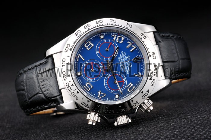 Rolex Daytona Stainless Steel Case Blue Dial Black Leather Strap