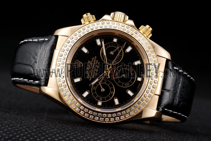 Rolex Daytona Gold Case Crystal Studded Bezel Black Dial
