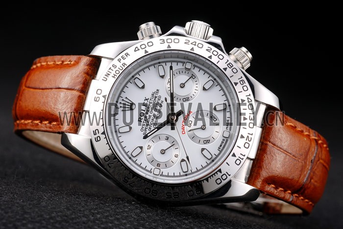 Rolex Daytona Lady Stainless Steel Case White Dial Brown Leather Strap Tachymeter