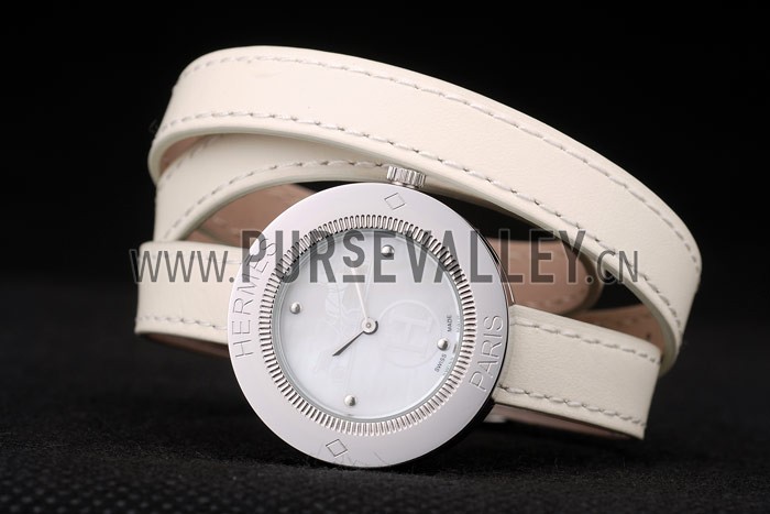 Hermes Classic MOP Dial White Elongated Leather Strap