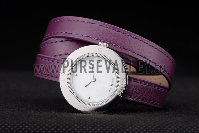 Hermes Classic MOP Dial Purple Elongated Leather Strap