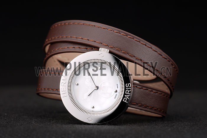 Hermes Classic MOP Dial Brown Elongated Leather Strap