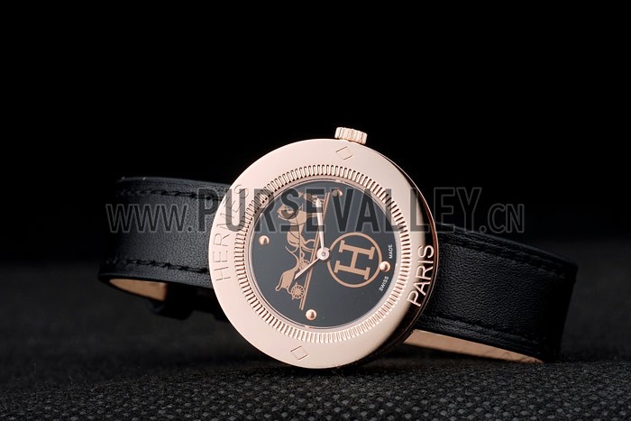 Hermes Classic MOP Dial Black Leather Strap