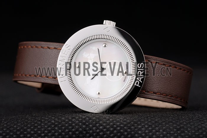 Hermes Classic MOP Dial Brown Leather Strap