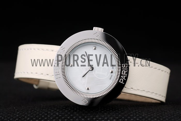 Hermes Classic MOP Dial White Leather Strap